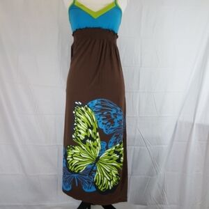 Girls Route 66 brown and blue maxi dress